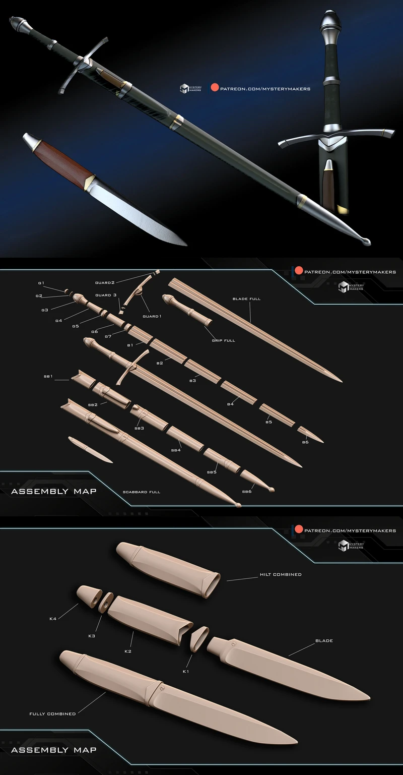 Strider’s Sword and Dagger – LOTR-Inspired STL Weapons for 3D Printing STL model for 3D printing