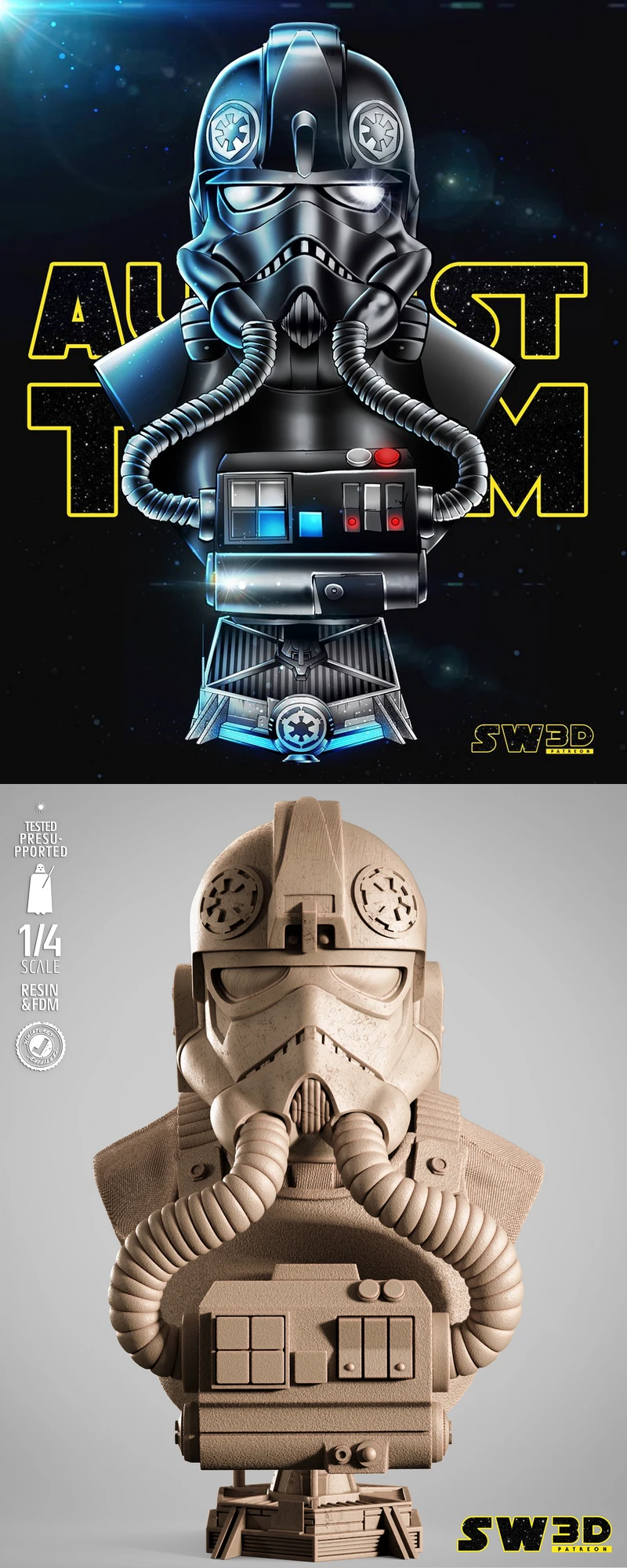 Elite Tie Fighter Pilot Bust STL File STL model for 3D printing