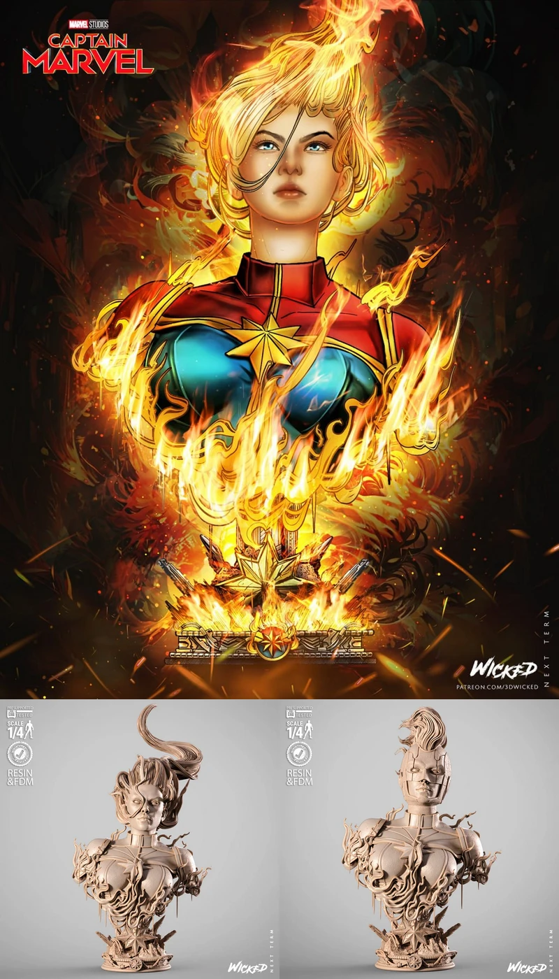 Captain Marvel Portrait Bust STL model for 3D printing