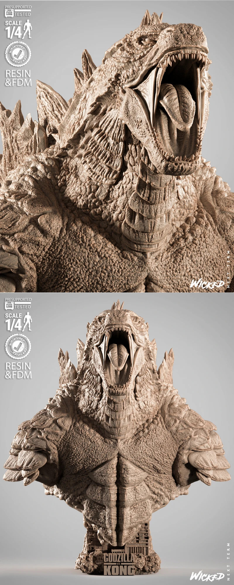 Godzilla Portrait Bust STL File STL model for 3D printing