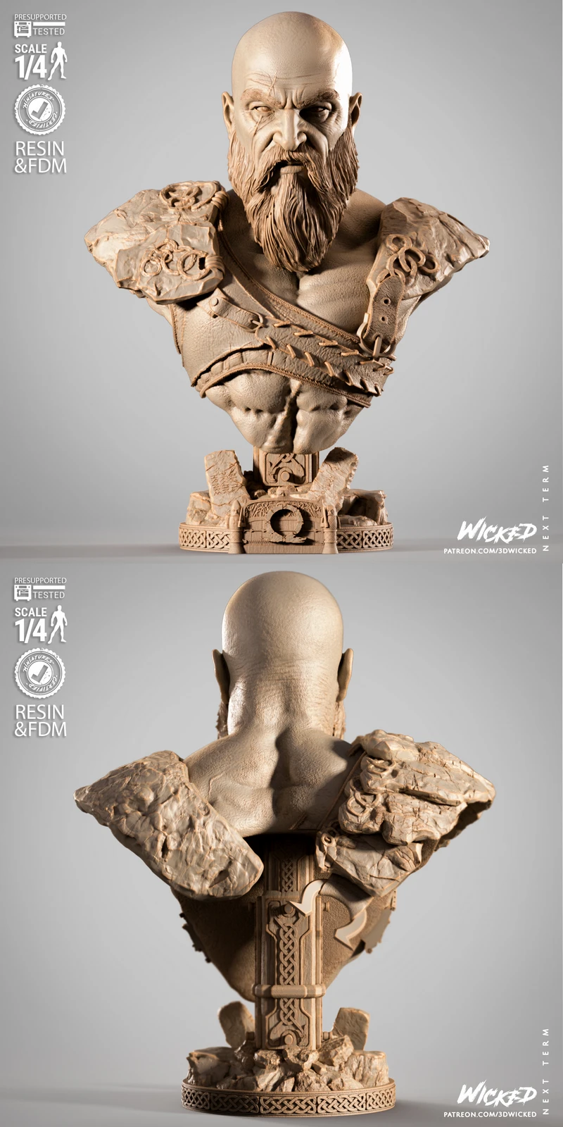 Kratos Portrait Bust STL model for 3D printing