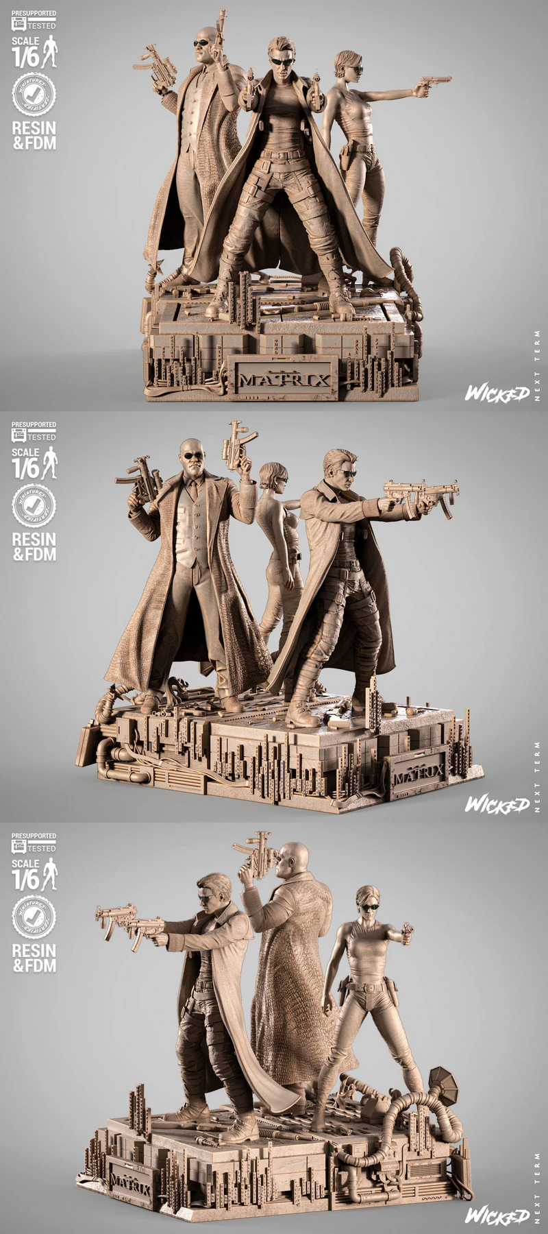 Matrix Diorama – Neo, Trinity & Morpheus STL Scene for 3D Printing STL model for 3D printing