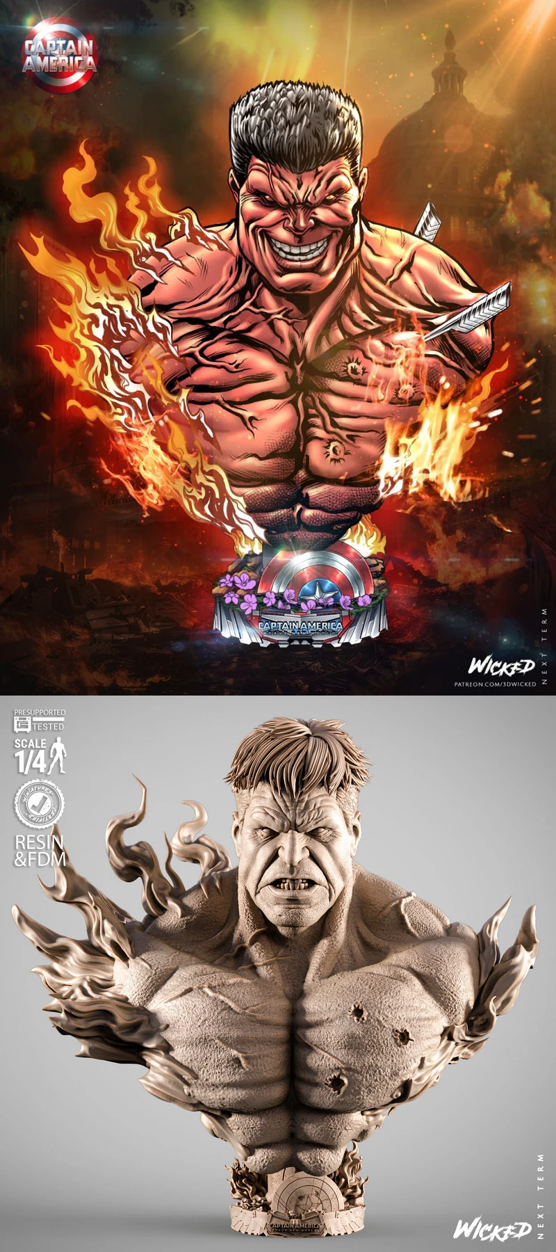 Red Hulk Portrait Bust STL model for 3D printing
