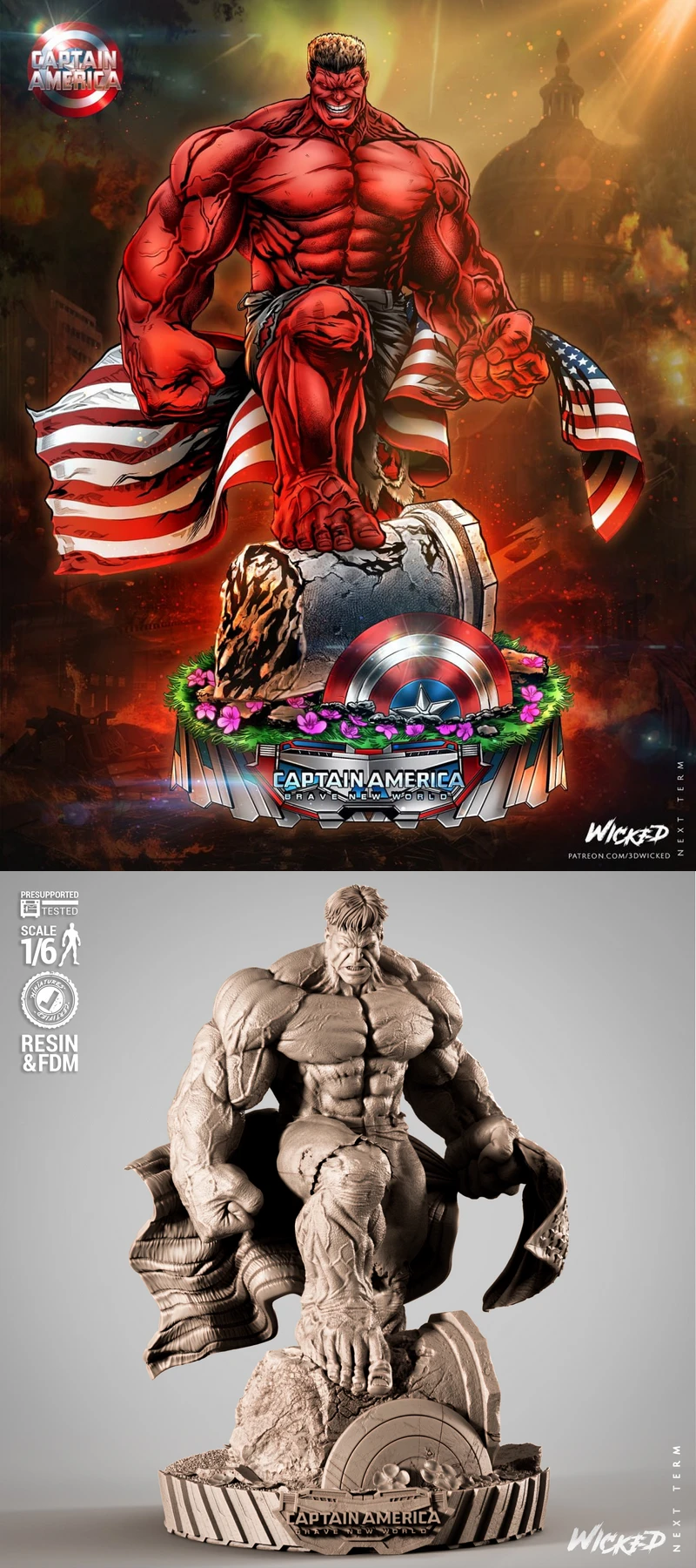 Red Hulk Sculpture STL model for 3D printing