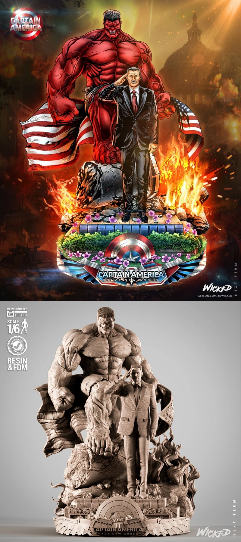 Red Hulk and Ross Diorama STL model for 3D printing