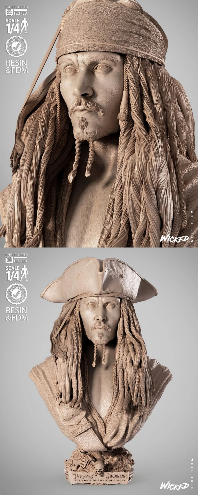 Jack Sparrow STL Bust 3D Model STL model for 3D printing