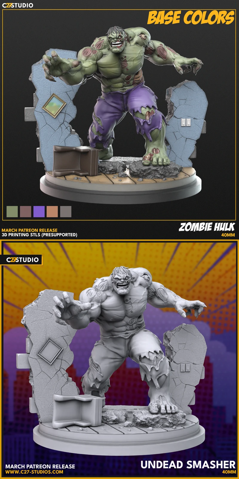 Zombie Hulk STL model for 3D printing