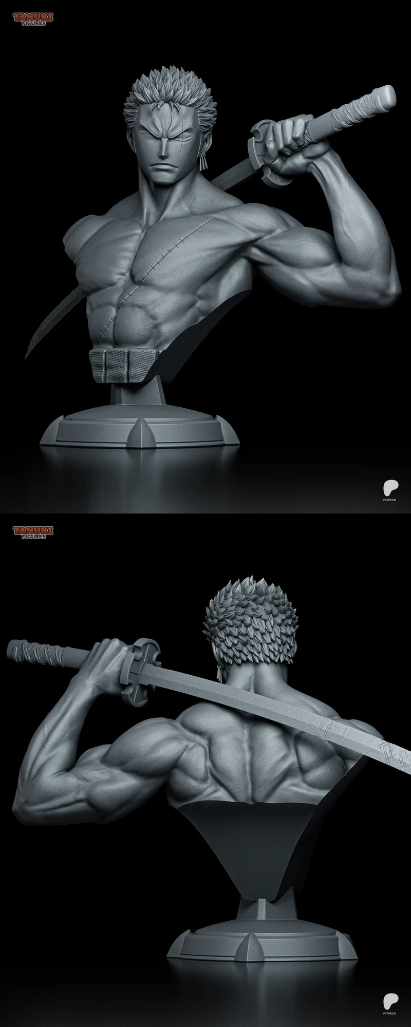Zoro One Piece 3D Printable Bust STL File STL model for 3D printing