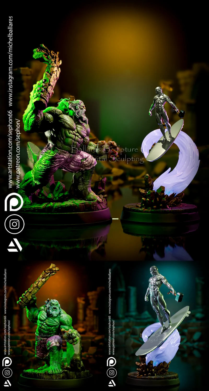 Old Man Hulk vs Silver Surfer – Dynamic STL Diorama for 3D Printing STL model for 3D printing