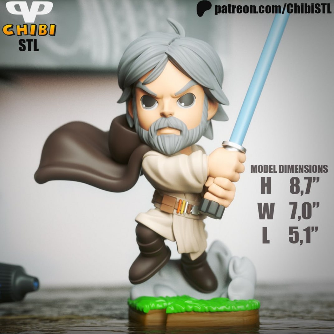 Old Luke Skywalker Chibi STL model for 3D printing