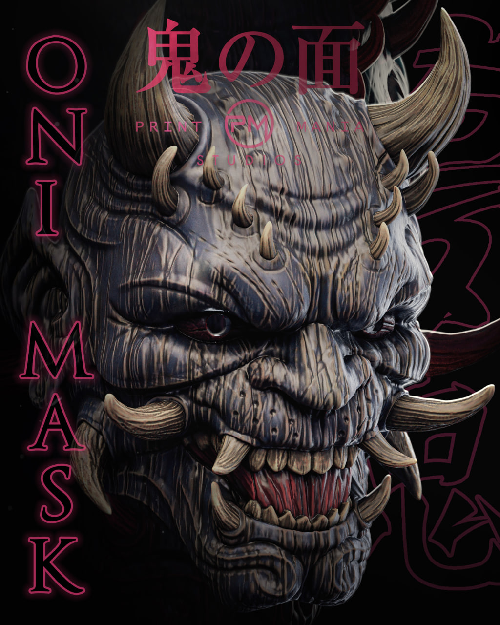 Oni Mask Japanese Demon Mask STL model for 3D printing