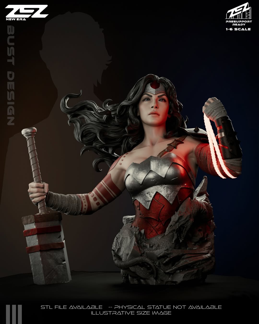 Wonderwoman Absolute bust STL model for 3D printing