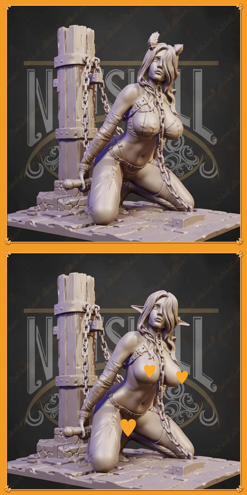 A girl captured on the dungeon STL model for 3D printing