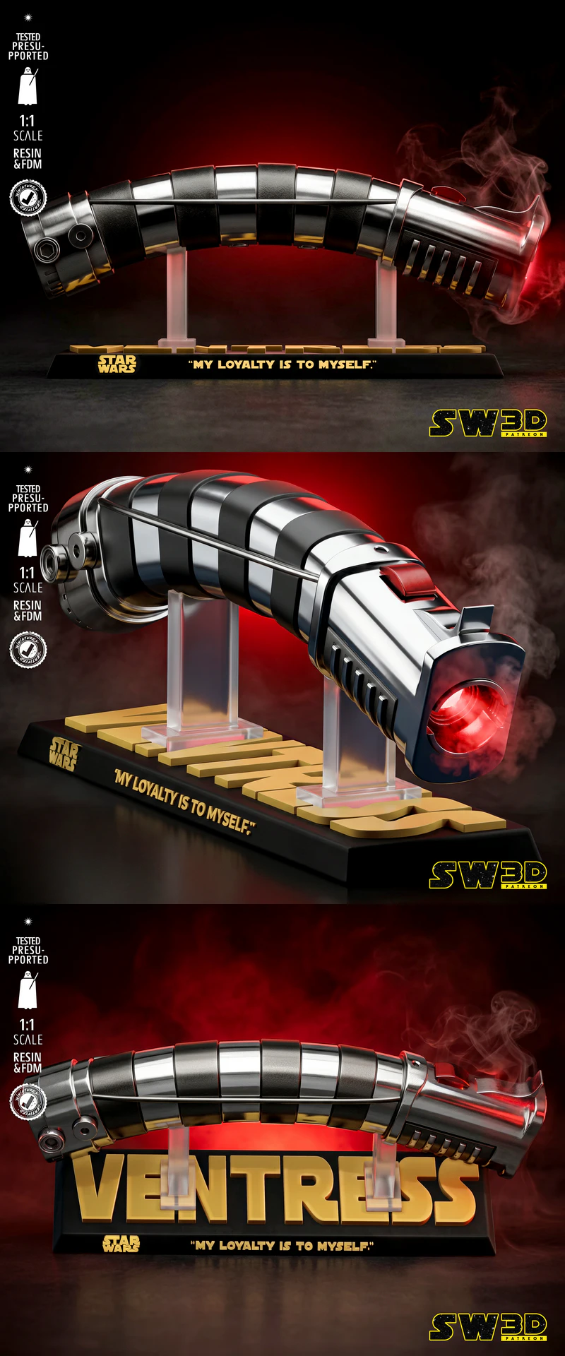 Asajj Ventress Lightsaber STL model for 3D printing