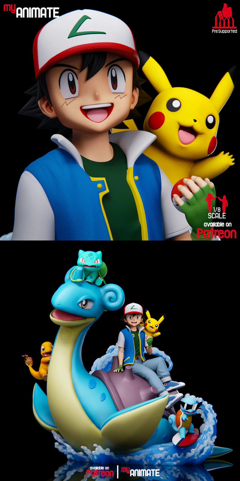 Ash, Lapras & Starters Pokemon STL Figure for 3D Printing STL model for 3D printing