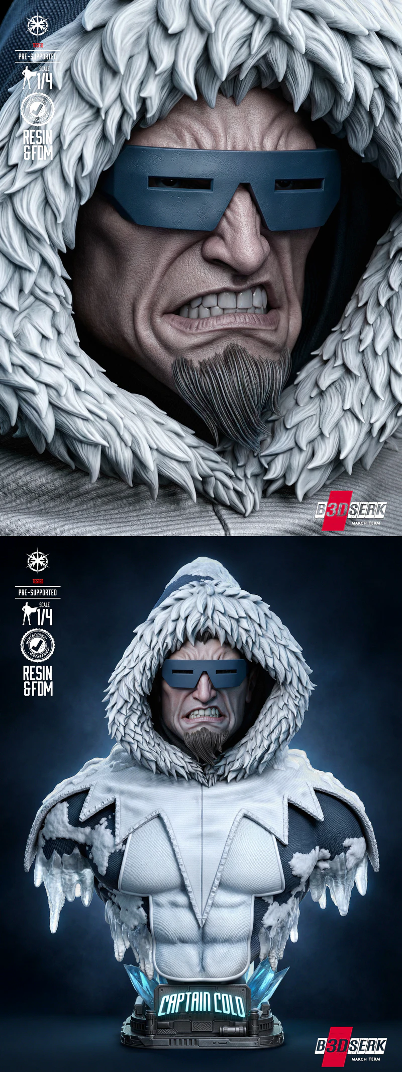 Captain Cold Bust Portrait STL model for 3D printing