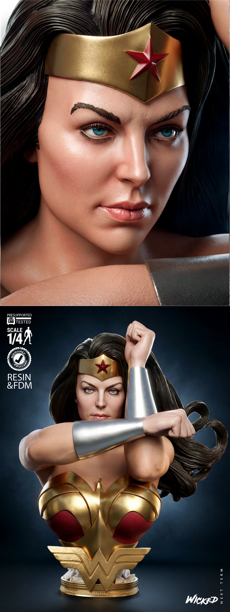 Wonder Woman Bust Portrait STL model for 3D printing