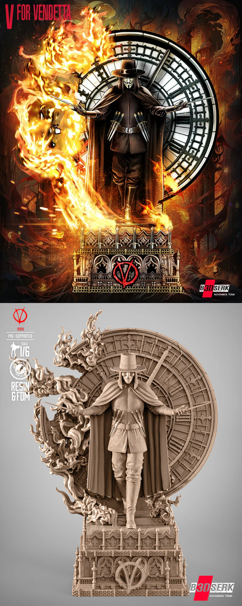 V For Vendetta Sculpture STL File for 3D Printing STL model for 3D printing