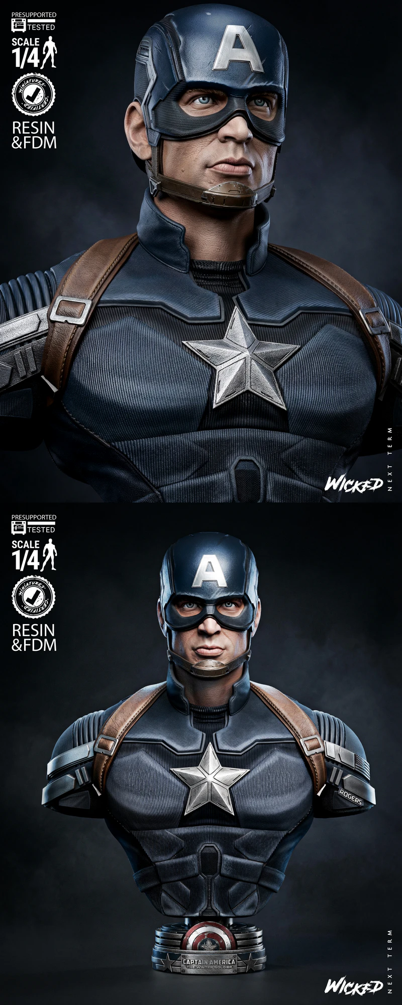 Capitan America Bust Portrait STL model for 3D printing