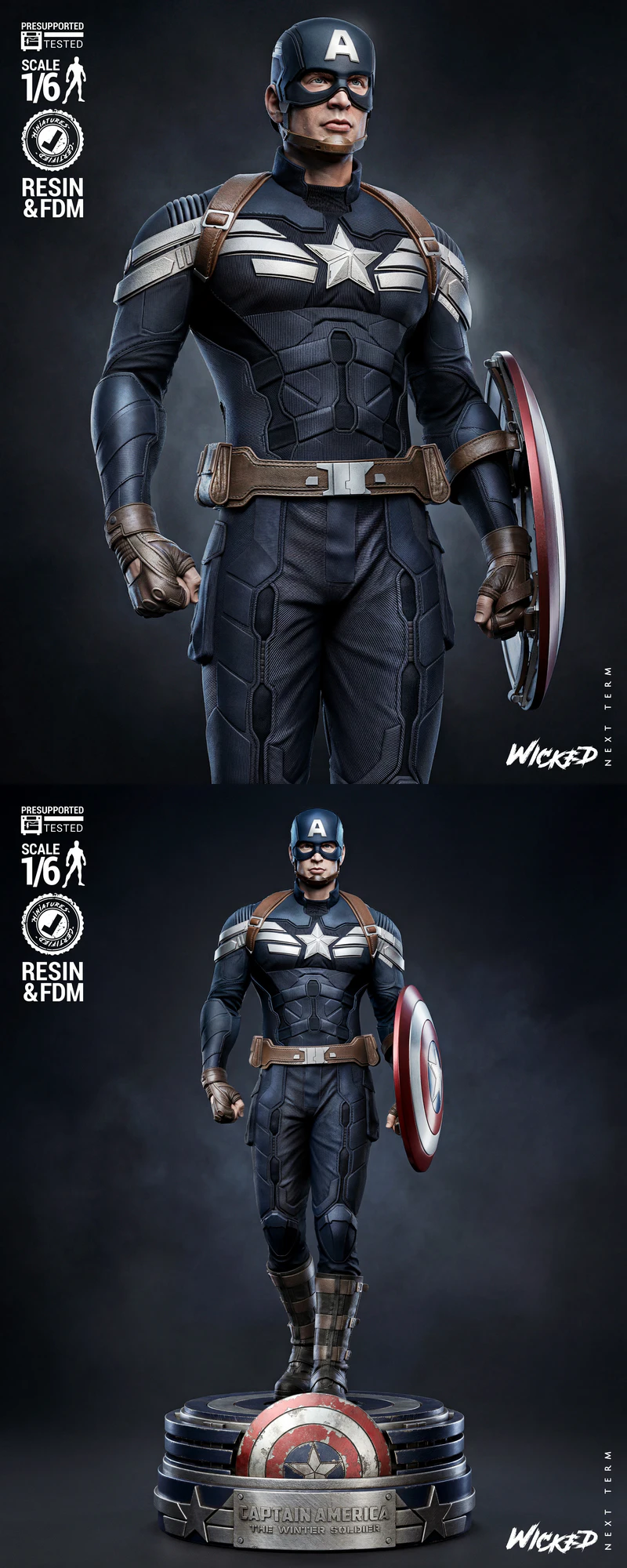 Capitan America Sculpture STL model for 3D printing