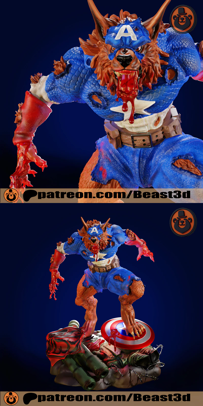 Captain America Werewolf 3D Printable STL Model STL model for 3D printing