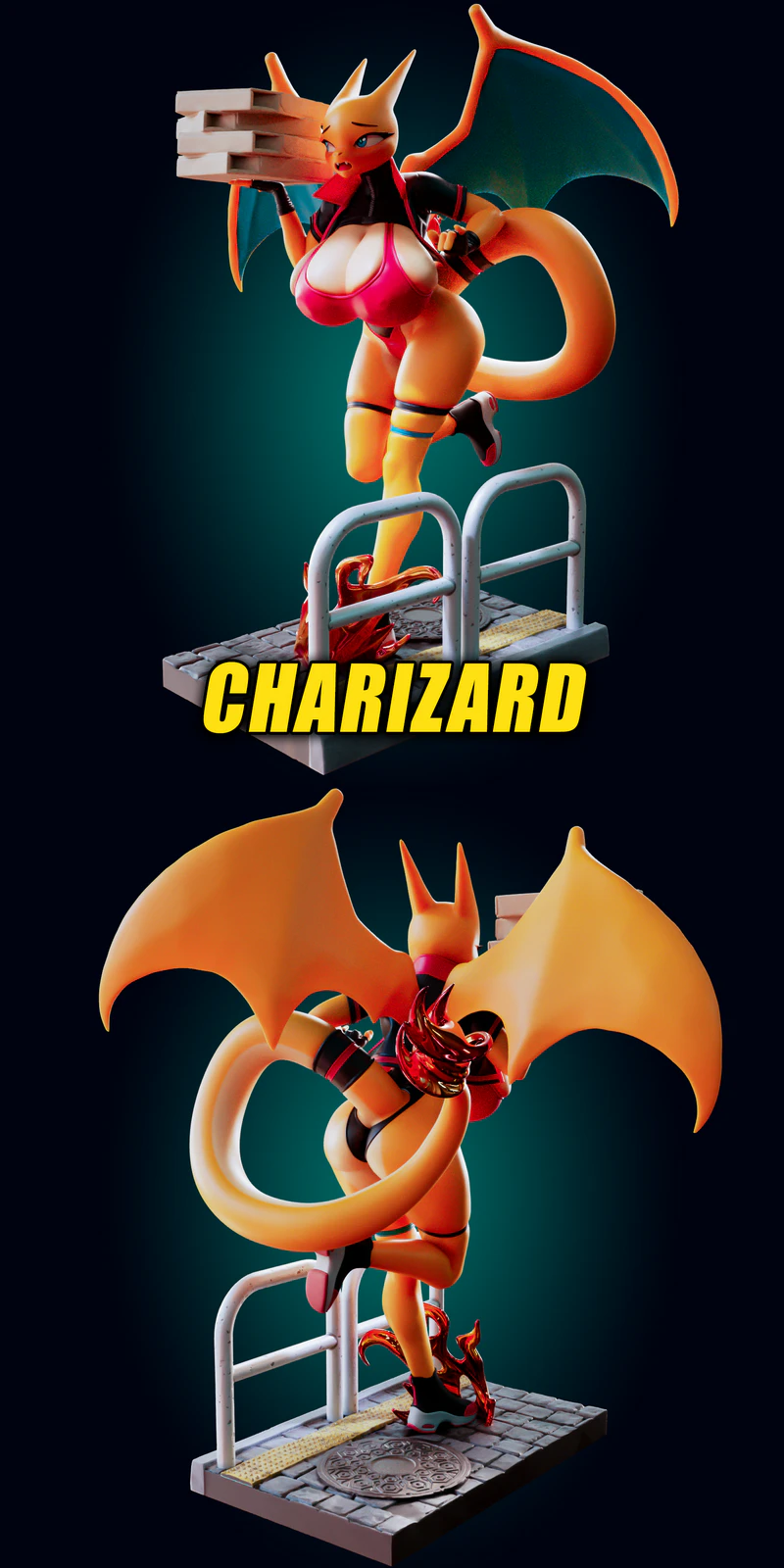Charizard Curvy Pizza Delivery Girl STL model for 3D printing