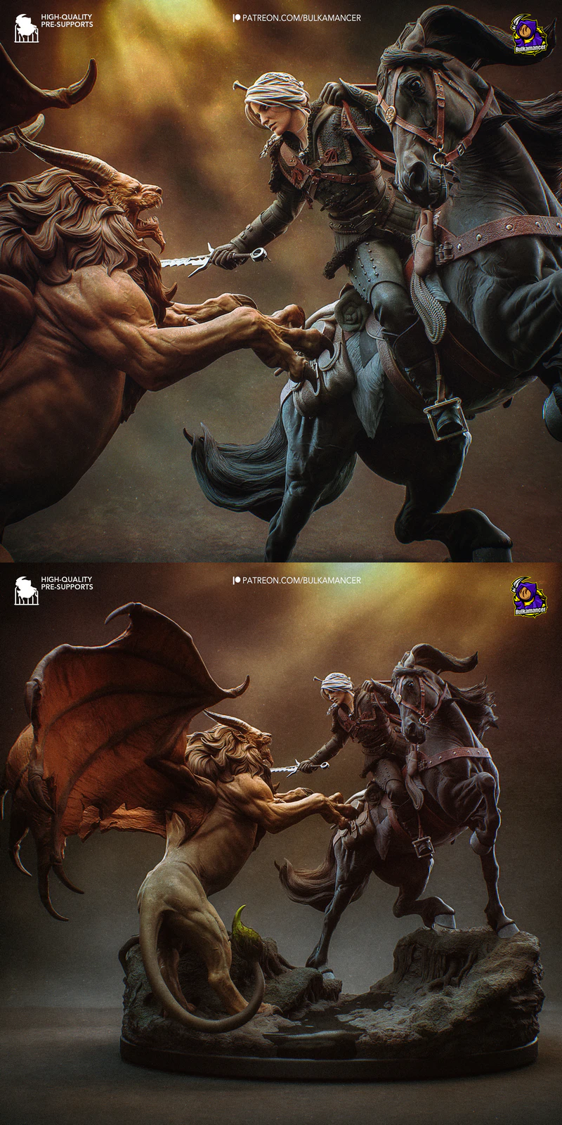 Ciri vs Manticore – Witcher IV 3D Printable Miniature STL File STL model for 3D printing
