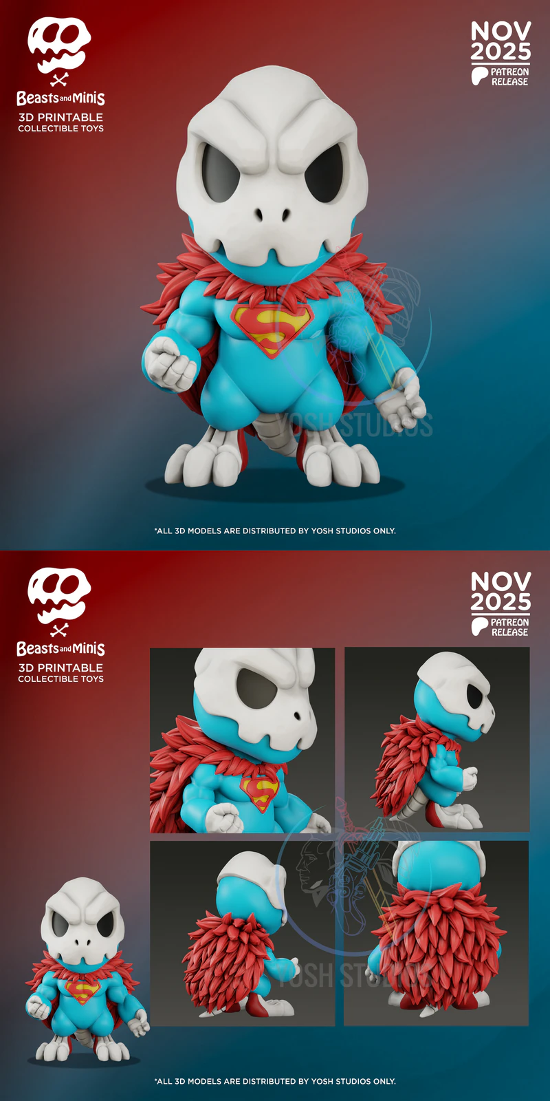 DINO SUPERMAN 3D Printable Miniature STL File STL model for 3D printing