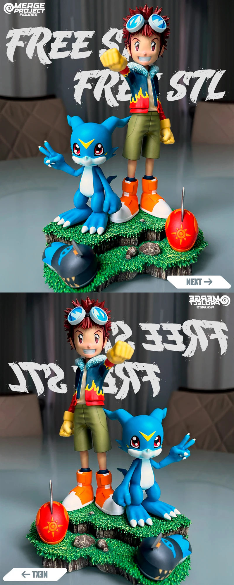 Davis and Veemon 3D Printable STL Figure Model STL model for 3D printing