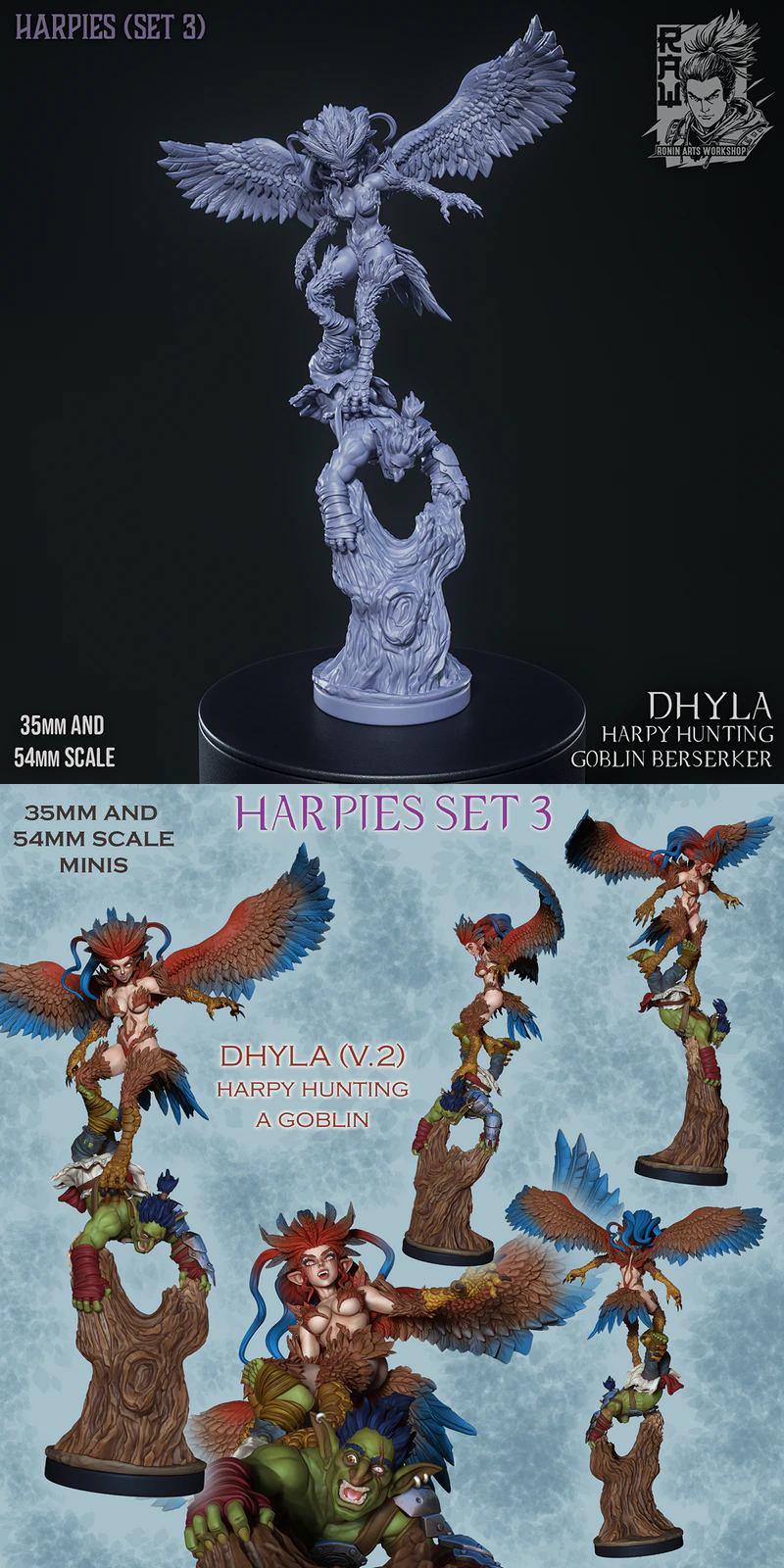 Dhyla hunting a goblin STL Miniature for 3D Printing STL model for 3D printing