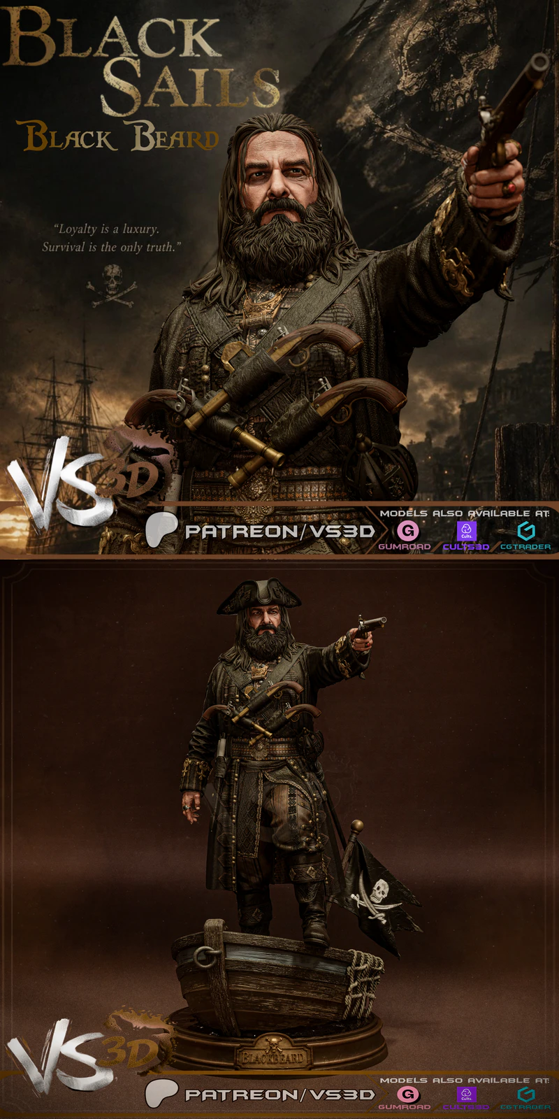 Edward Teach – Blackbeard – Black Sails STL model for 3D printing