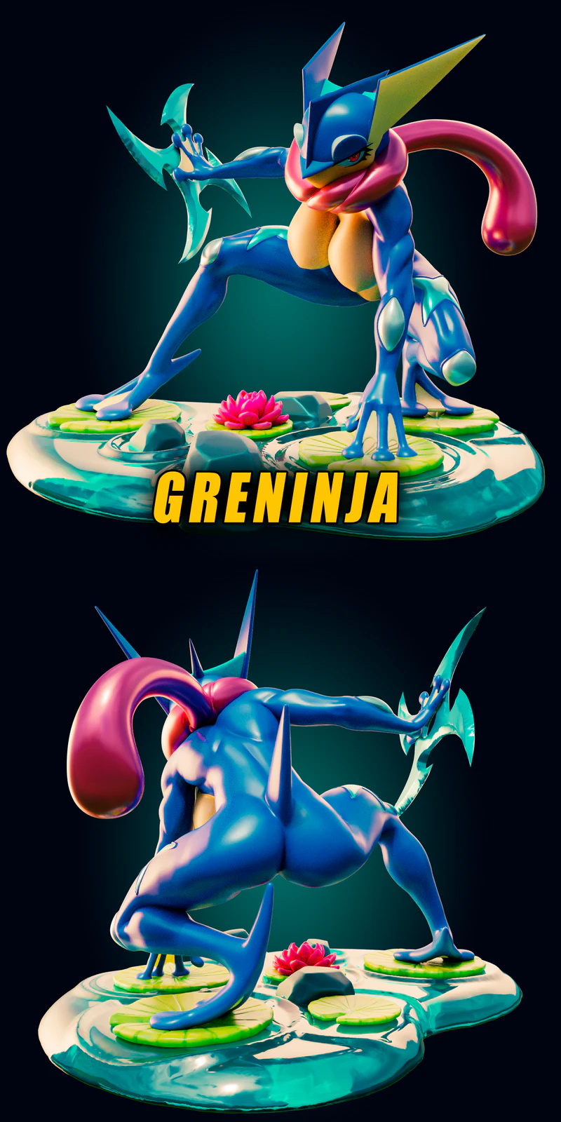 Greninja Curvy Pokemon STL model for 3D printing