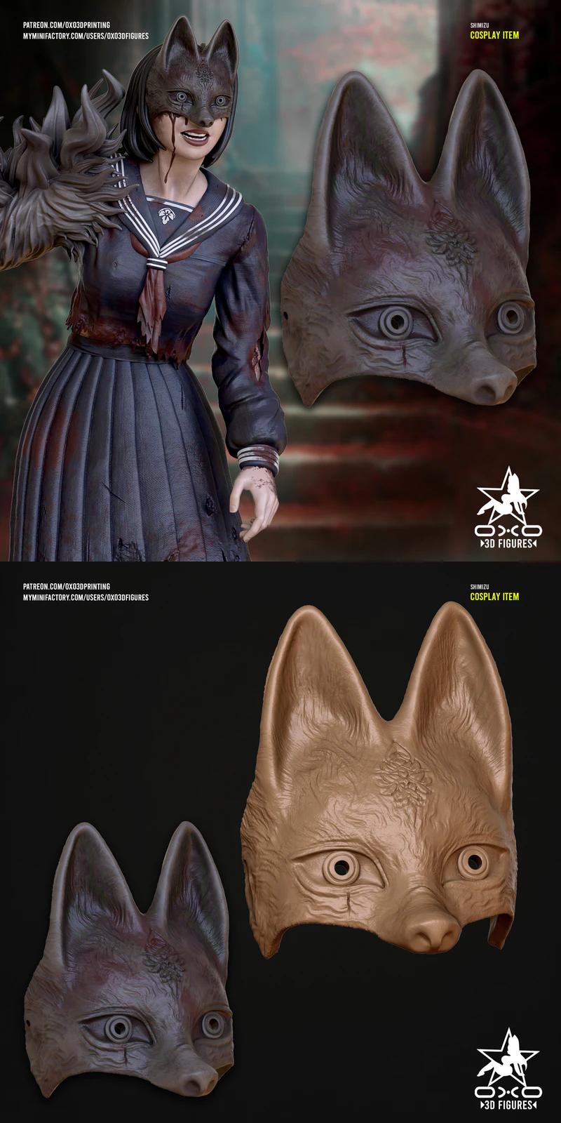 Hinako Fox Face Mask 3D Printable STL File STL model for 3D printing