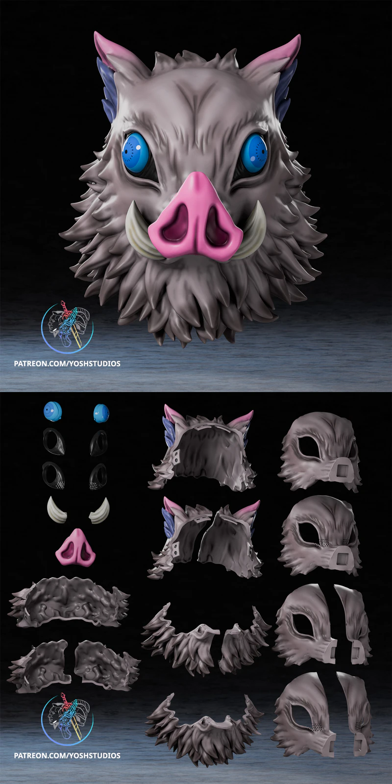 Inosuke Helmet STL File for 3D Printing Miniature STL model for 3D printing
