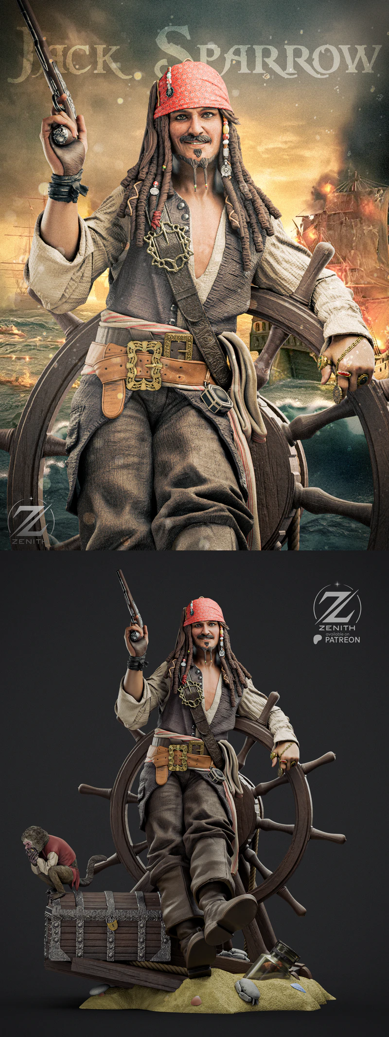 Jack Sparrow Pirate 3D Printable STL Model STL model for 3D printing