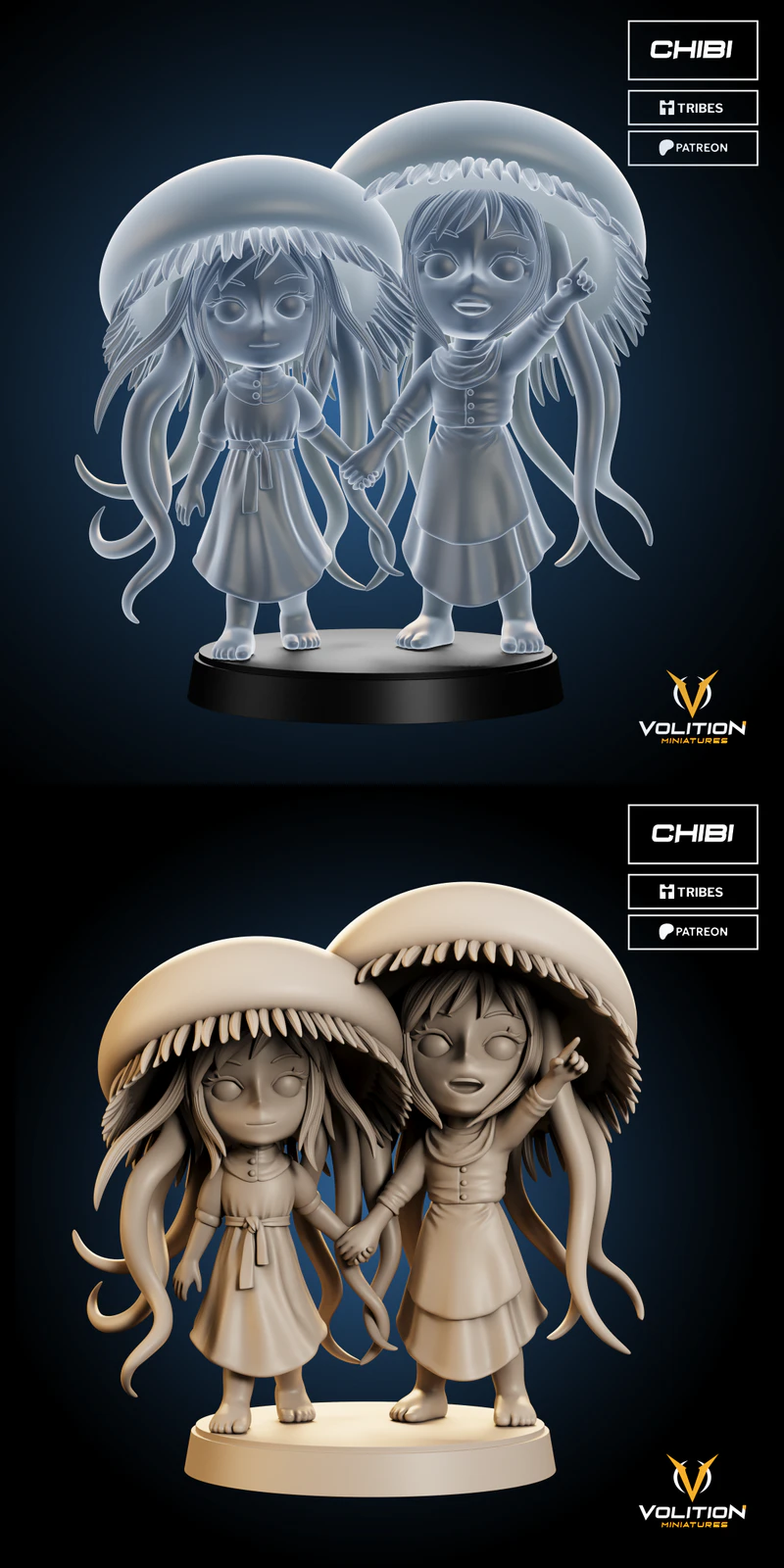 Jellyfish Sisters – Chibi – Elden Ring STL model for 3D printing
