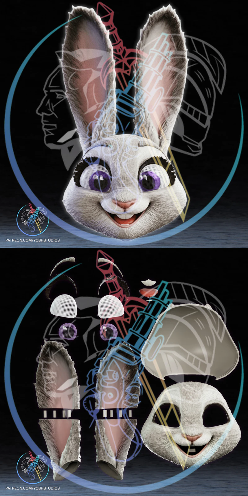 Judy Hopps 3D Printable Mask STL File STL model for 3D printing