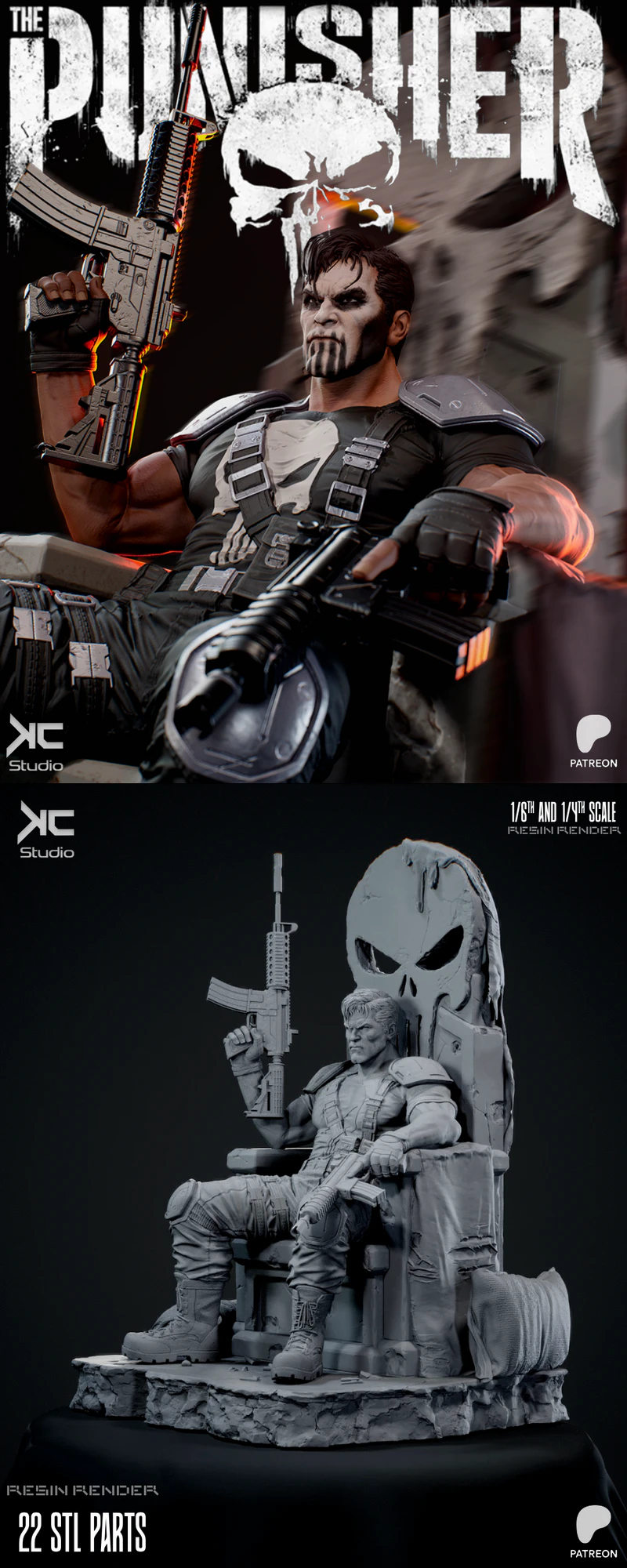 Punisher – Skull Hunter STL File for 3D Printing Miniature STL model for 3D printing