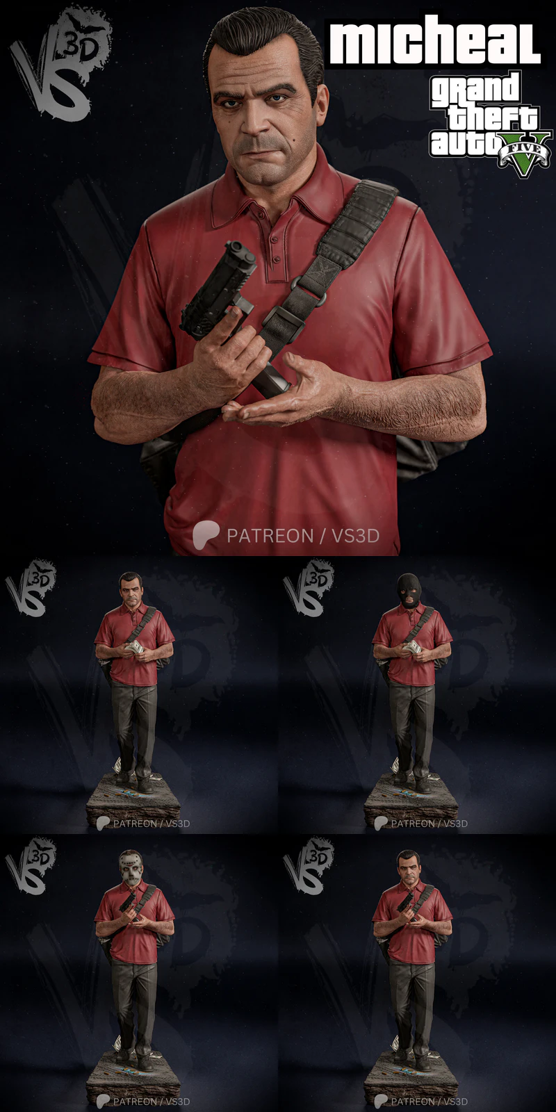 MICHAEL GTA 5 3D Printable STL Model for Gaming Enthusiasts STL model for 3D printing