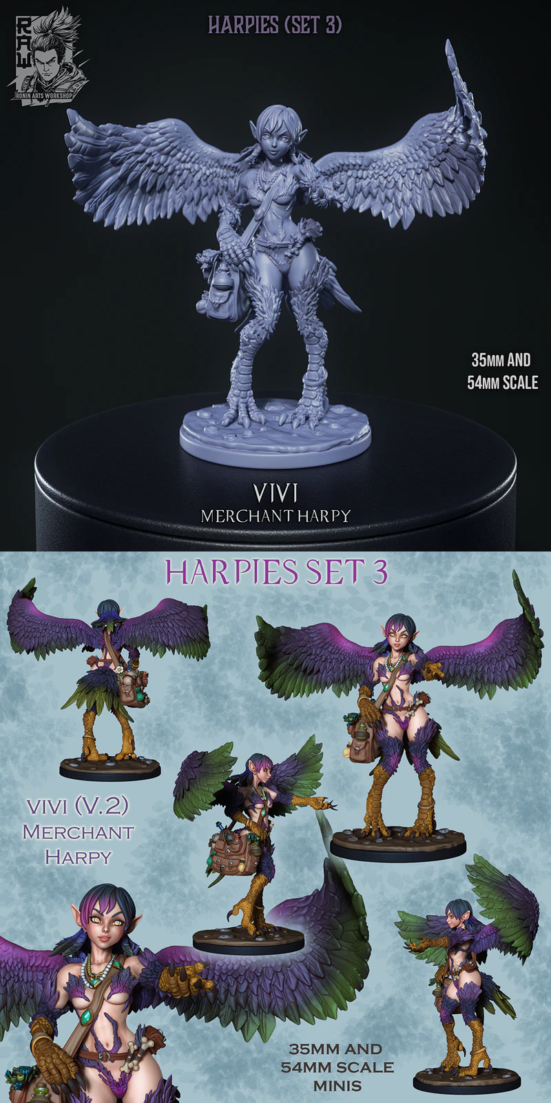 Merchant Harpy Vivi STL 3D Printable Miniature STL model for 3D printing
