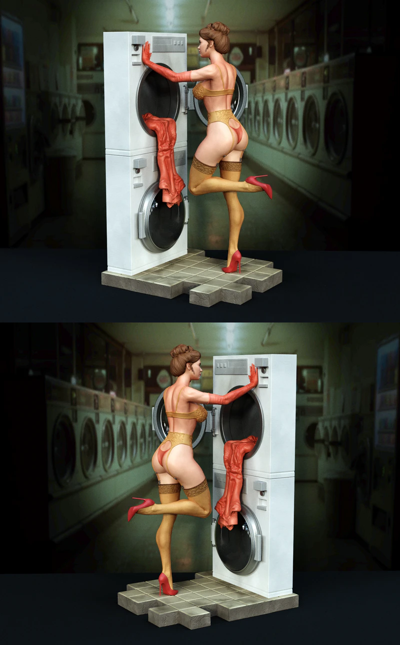 Midnight Laundry – Pin-Up Diorama STL model for 3D printing