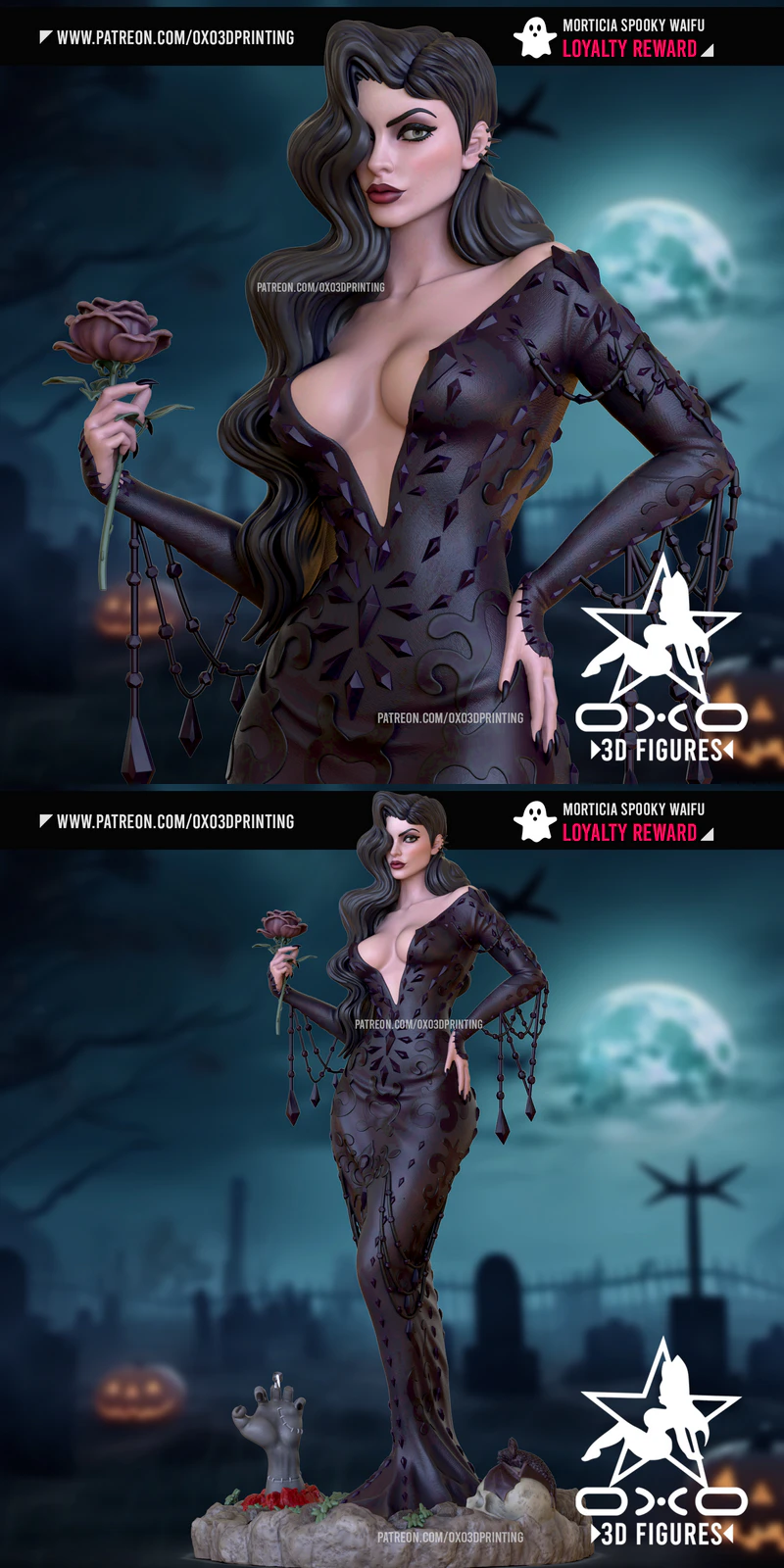 Morticia Spooky Waifu Miniature Figure STL File for 3D Printing STL model for 3D printing