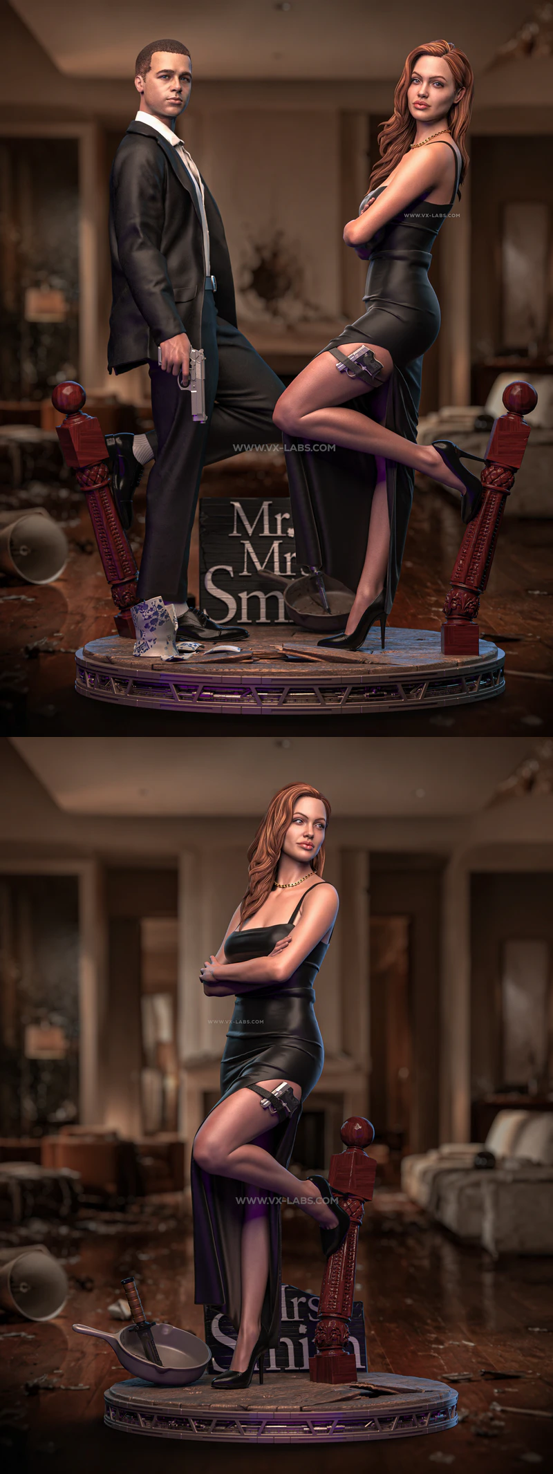 Mr and Mrs Smith + Angelina Solo Display STL model for 3D printing