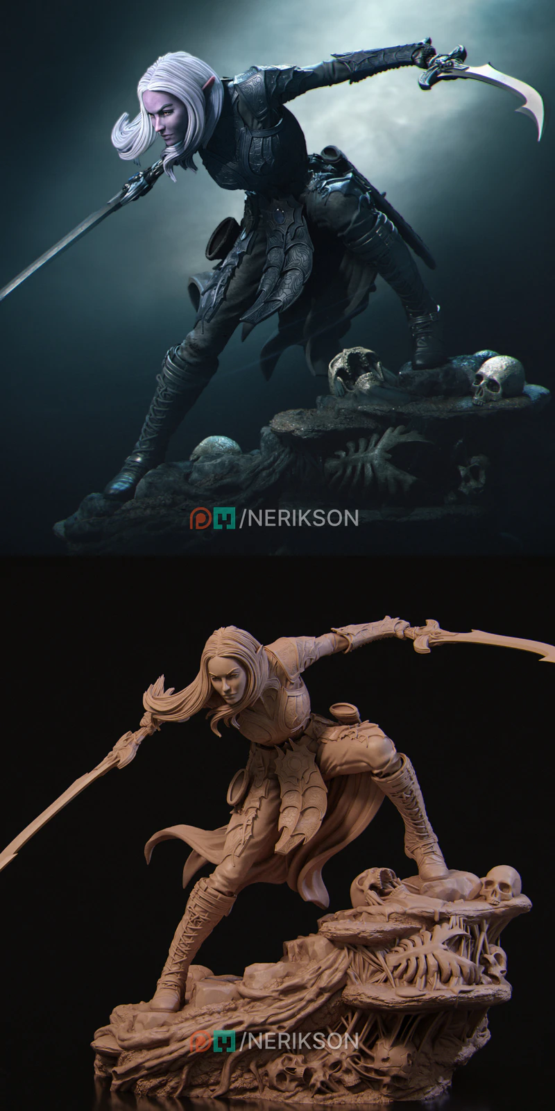 Lierin the Dark Elf Fighter STL Figure for 3D Printing STL model for 3D printing
