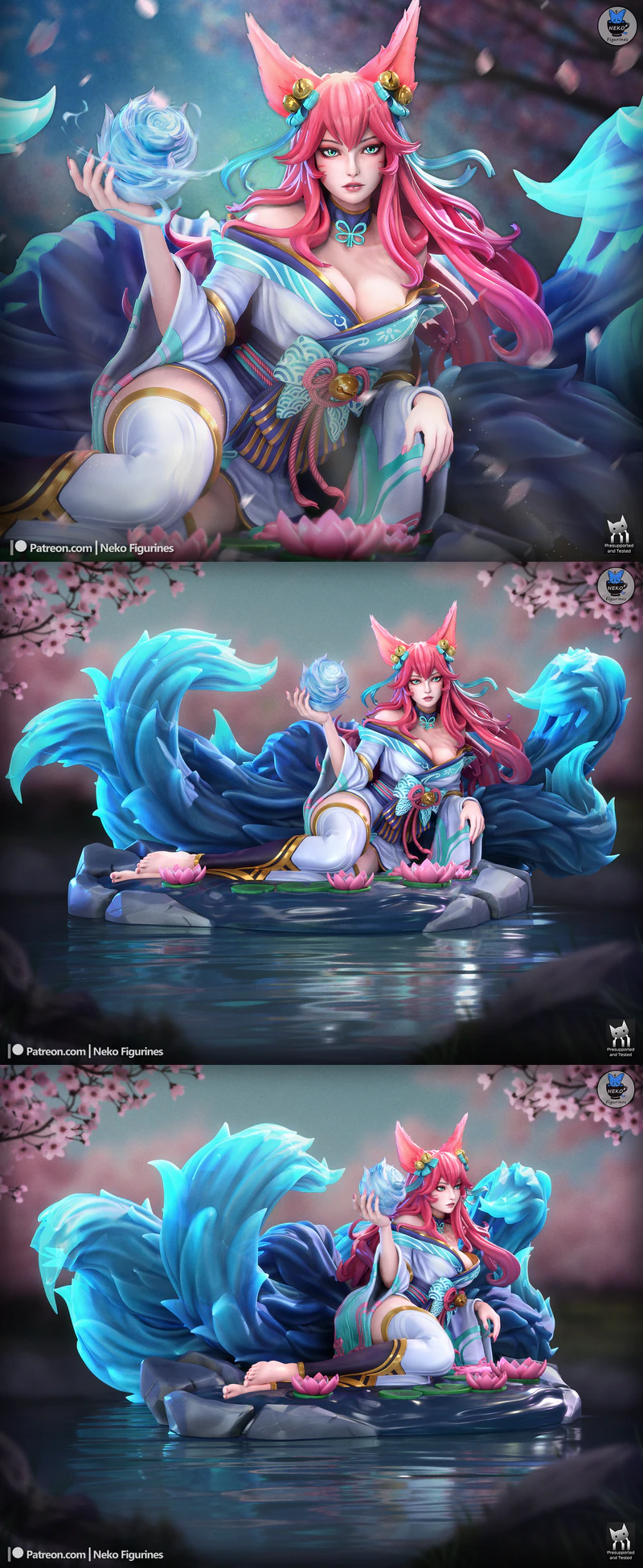 Fox Spirit Lady Ahri – MOBA Game Figure STL model for 3D printing