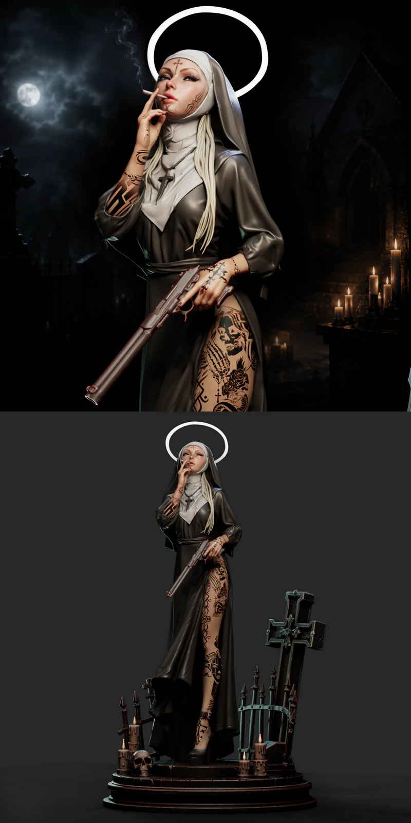 Nun with Gun STL model for 3D printing