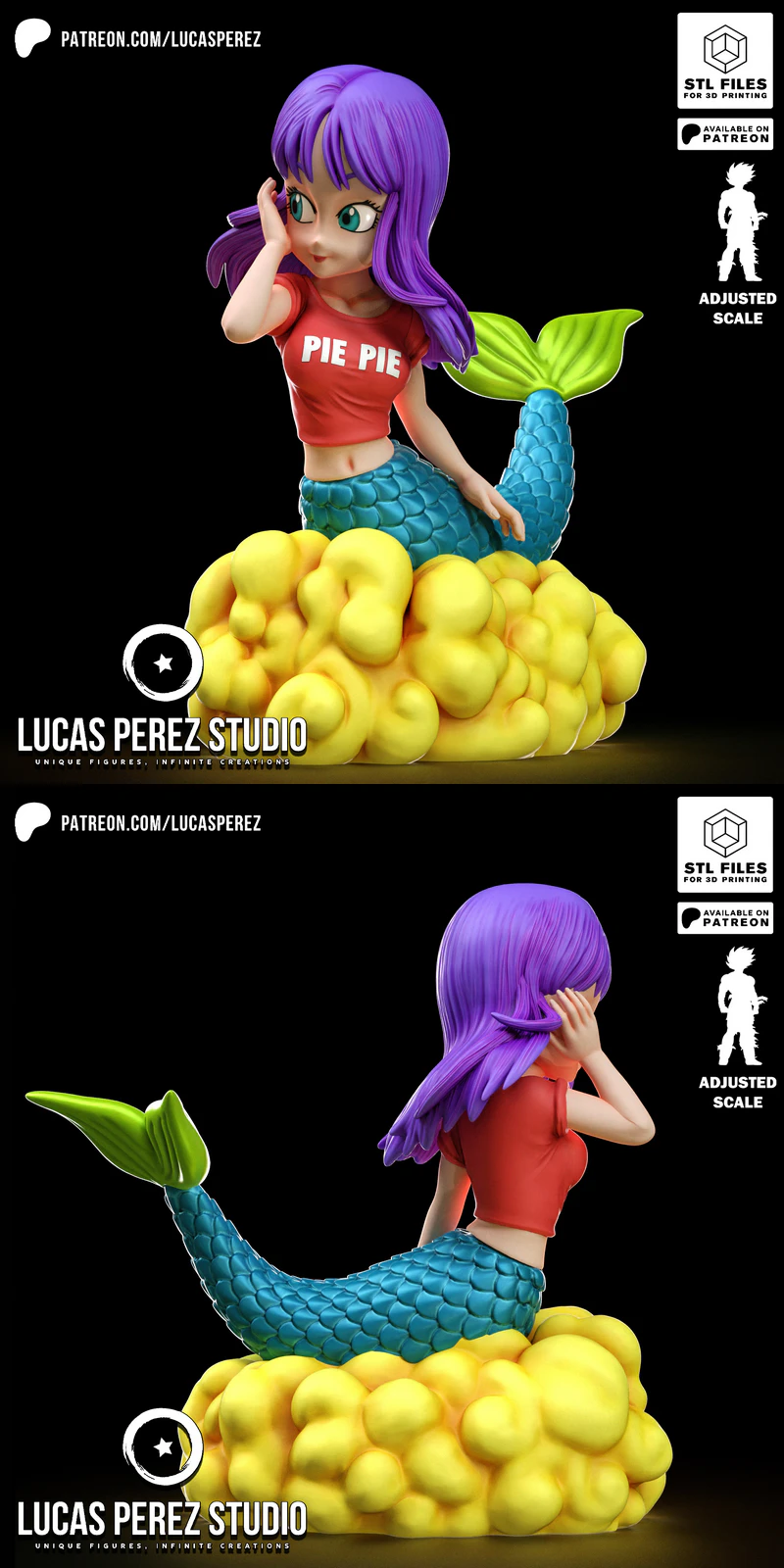 PIE PIE MERMAID CHIBI STL Figure for 3D Printing Dragon Ball Fans STL model for 3D printing