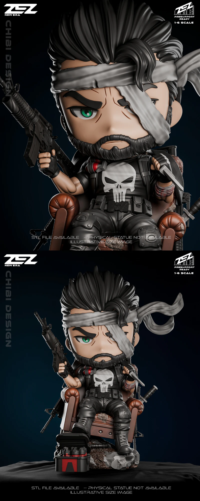 Chibi Punisher STL File for 3D Printing – Miniature Figure STL model for 3D printing