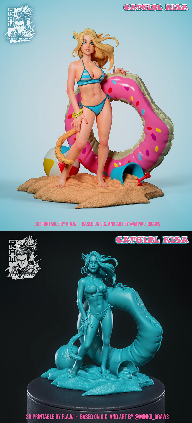 Kisa PinUp Catgirl 3D Printable STL Figure STL model for 3D printing