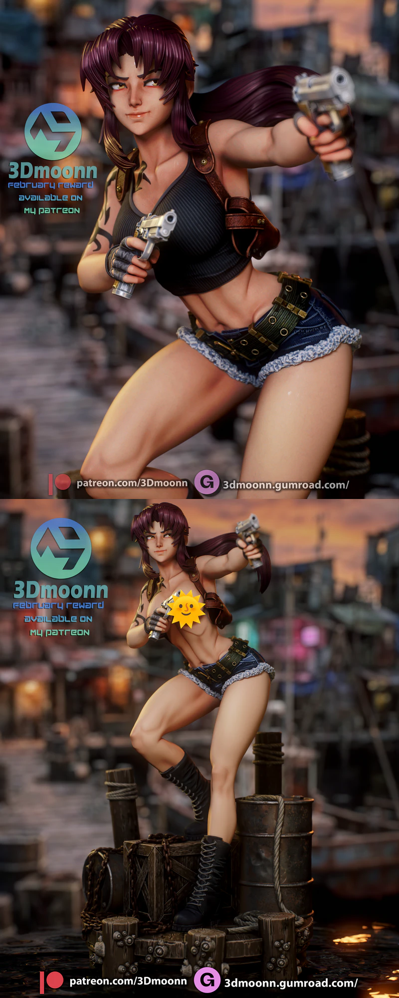 Revy Black Lagoon STL 3D Printable Figure STL model for 3D printing